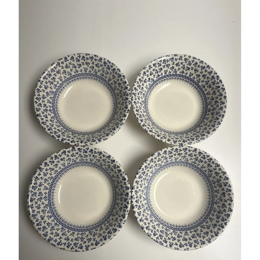 4x English Ironstone Provence Blue Coupe‎ Cereal Bowl Floral Chintz Cottagecore